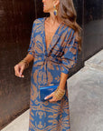 Janella Vintage Draped Long Sleeve Midi Dress