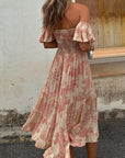 Vee Off-Shoulder Smocked Midi Dress