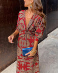 Janella Vintage Draped Long Sleeve Midi Dress