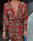 Janella Vintage Draped Long Sleeve Midi Dress