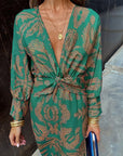 Janella Vintage Draped Long Sleeve Midi Dress