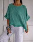 Audrey Casual Round Neck Mid Sleeve Blouse