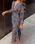 Janella Vintage Draped Long Sleeve Midi Dress