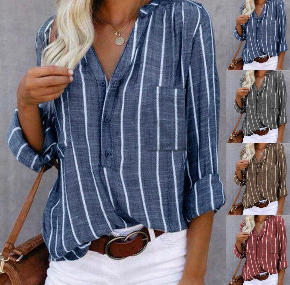 Maria Casual Striped Long Sleeve Blouse